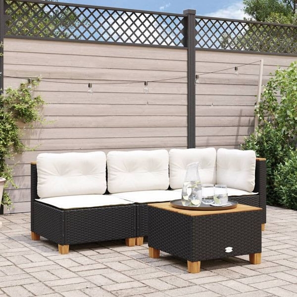 vidaXL Garten-Ecksofa mit Kissen Schwarz Poly Rattan, 365902