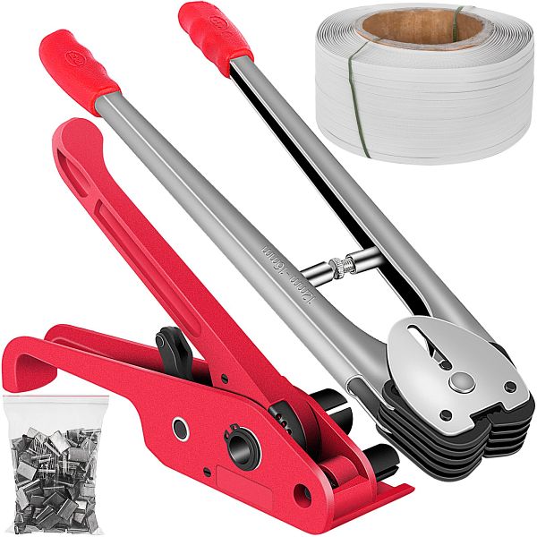 Produktbild von Umreifungsgerät Akku VEVOR Banding Set VEVOR Umreifungsset Mit Spanner – 30m Edelstahlband, 100 Dichtungen, Für Paletten & Transport VEVOR Bandingspanner Bündelgerät Für Brennholz