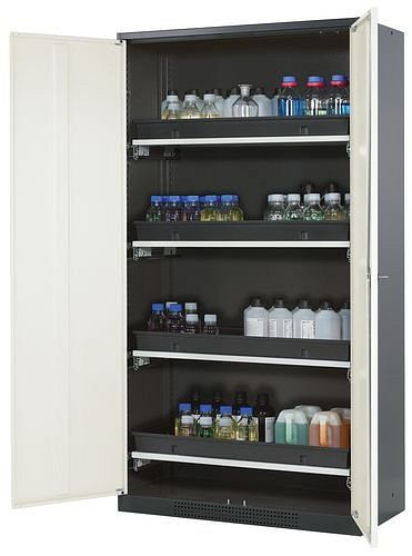 asecos Chemikalienschrank Systema-T CS-104, Korpus anthrazit, weiss, inkl. 4 Tablarauszüge, 202619