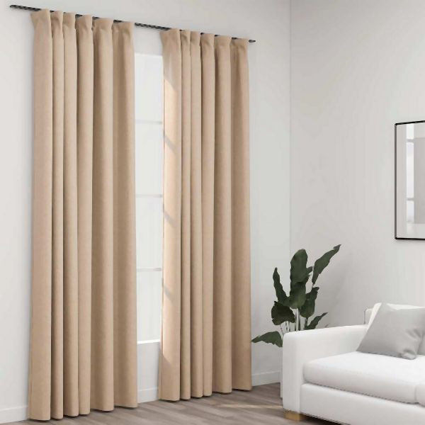 vidaXL Verdunkelungsvorhänge 2 Stück Haken Leinenoptik Beige 140x225 cm, 321213
