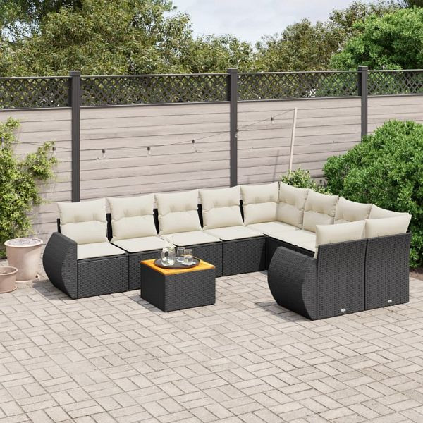 vidaXL 9-teilig Garten-Sofagarnitur mit Kissen Schwarz Poly Rattan, 3257260