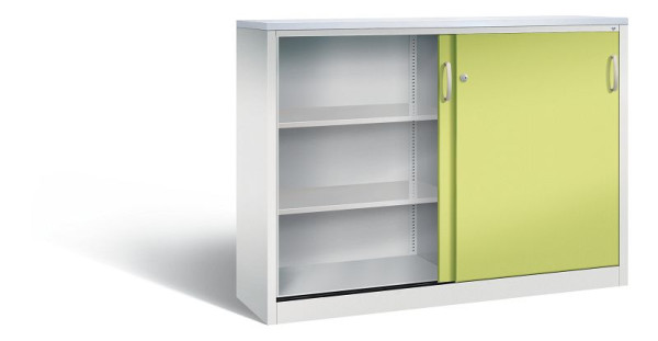 C+P Sideboard mit Schiebetüren Acurado, H1200xB1600xT400mm, Farbe: Lichtgrau / Viridingrün, Bügelgriff, 3 OH, 2147-1200 S10308