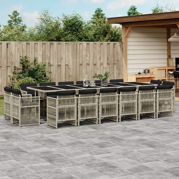 vidaXL 17-teilig Garten-Essgruppe mit Kissen Hellgrau Poly Rattan, 3211067