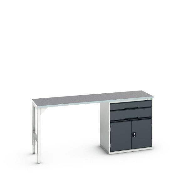 bott verso Unterbauwerkbank (Linoleum-Platte) mit 2 Schubladen, 1 Tür, 2000x600x930mm, Lichtgrau/Anthrazitgrau, Schrankgröße: 800x550x900mm, 16921965.19