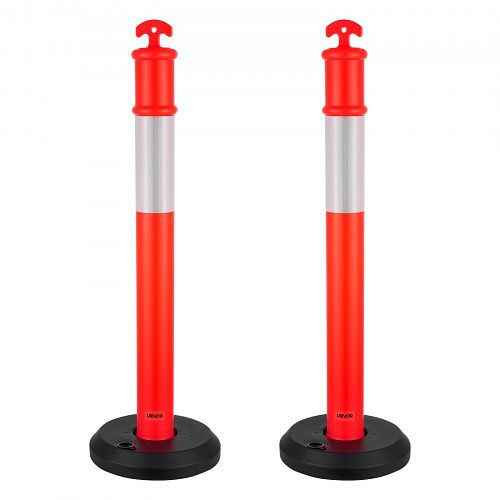 VEVOR 2 Verkehrsleitpfosten 114 cm, befüllbarer Sockel & Reflektorstreifen, rot, für Baustellen/Parkplätze/Menschenmengen, TCDZJTJSZHS4ZA5MR001V0
