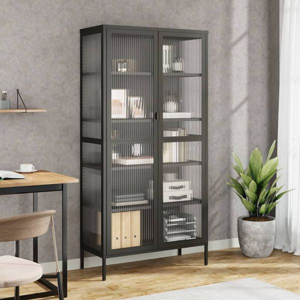 vidaXL Highboard Schwarz 85x40x180 cm Glas und Stahl, 353004