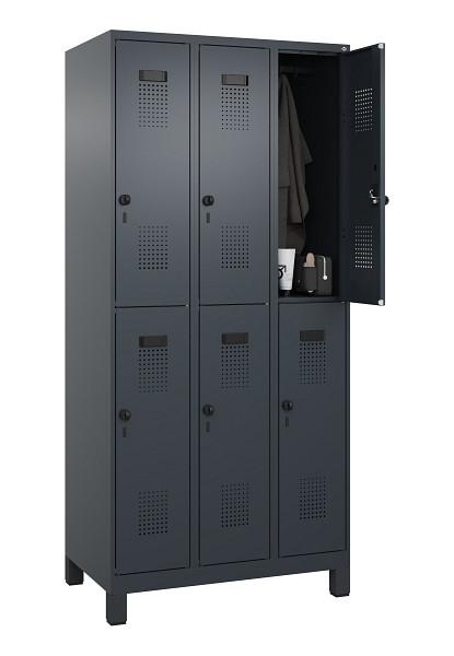 C+P Doppelstöckiger Spind Evolo PLUS, mit Füßen, 6 Fächer, 1950x900x500mm, 7016, RAL 7016 Anthrazitgrau, Drehriegel, 049310-30 S10016