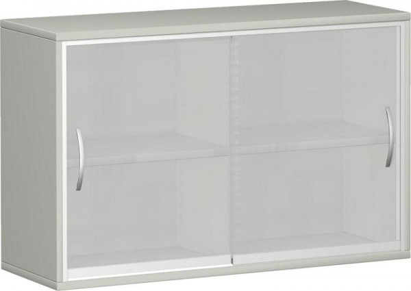 geramöbel Schiebetürenschrank mit satinierten Glas-Schiebetüren, mit Mittelseite, 2 Dekor-Einlegeböden, 1200x425x768, Lichtgrau, N-10SG212-L