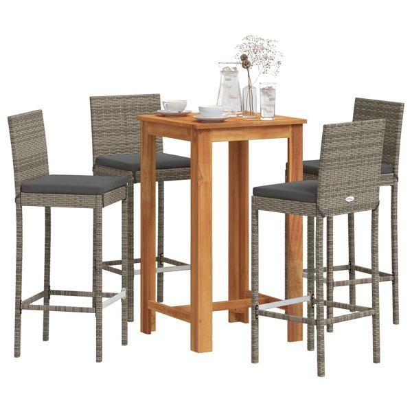 vidaXL 5-teilig Gartenbar-Set Grau Massivholz Akazie und Poly Rattan, 3295265