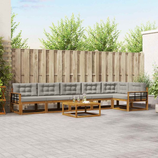 vidaXL Outdoor-Sofagarnitur mit Kissen 7-teilig Natürlich und Hellgrau, 3367694