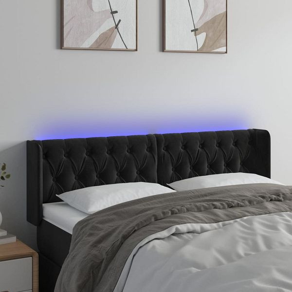 vidaXL LED Kopfteil Schwarz 147x16x78/88 cm Samt, 3123622