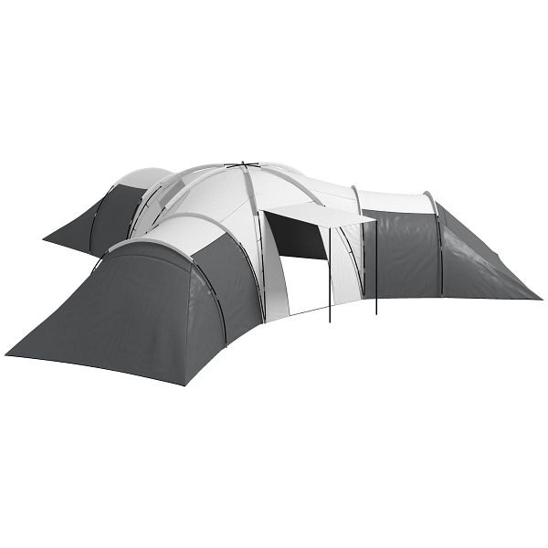 Outsunny Campingzelt für 6-9 Personen, 4 Räume, Vorzelt, wasserdicht, 615x 615x225cm, Grau, A20-351V00CG