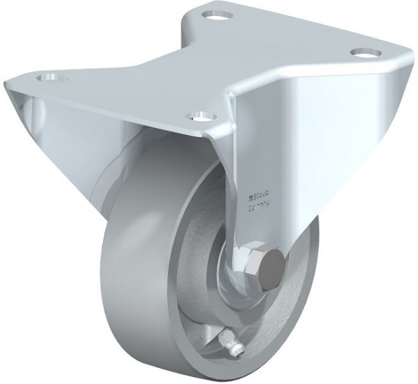 Blickle BK-G 100K-3 Stahlblech-Bockrolle, schwere Ausführung, mit Anschraubplatte, Guss, Grau, 754095