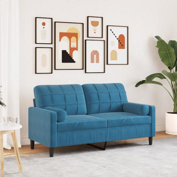 vidaXL 2-Sitzer-Sofa mit Zierkissen Blau 140 cm Samt, 3278228
