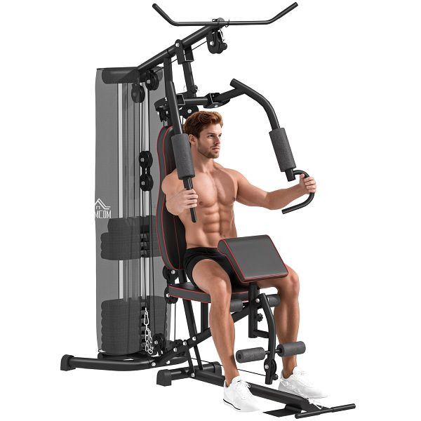 HOMCOM Heimtrainer, Trainingsstation, Hantelbank, Brustpresse, Stahl, 170x104x205 cm, Schwarz, A91-234V00BK