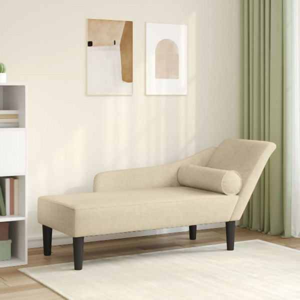 vidaXL Chaiselongue mit Kissen Creme Stoff, Komfort, 4007602