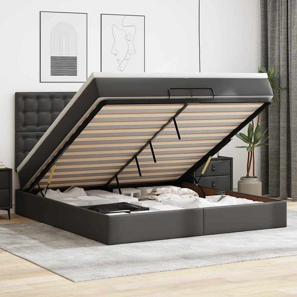 vidaXL Ottoman-Bett mit Matratzen Schwarz 200x200 cm Kunstleder, 3313021