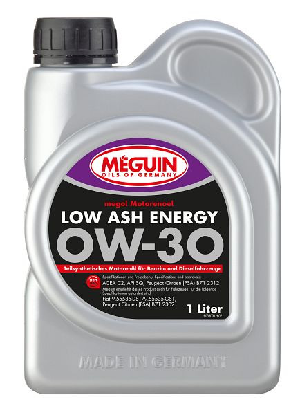 Meguin megol Motorenöl Low Ash Energy SAE 0W-30, Kanister Kunststoff, VE: 1 Liter, 33031