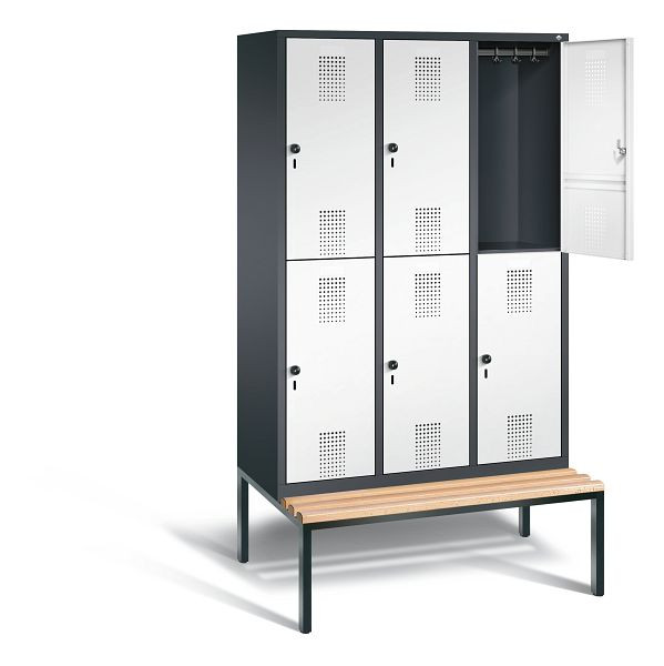 C+P Spind doppelstöckig Evolo, H2090xB1200xT815mm, Farbe: Schwarzgrau / Verkehrsweiß, 48350-32 S10195