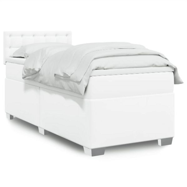 vidaXL Boxspringbett mit Matratze Weiß 80x200 cm Kunstleder, 3288397