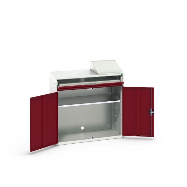bott verso Computerschrank, mit 1 Fachboden und 1 Tablar, BxTxH: 1050 x 550 x 1130 mm, Lichtgrau / Purpurrot, 16928021.24