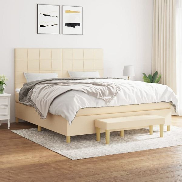 vidaXL Boxspringbett mit Matratze Creme 180x200 cm Stoff, 3137178