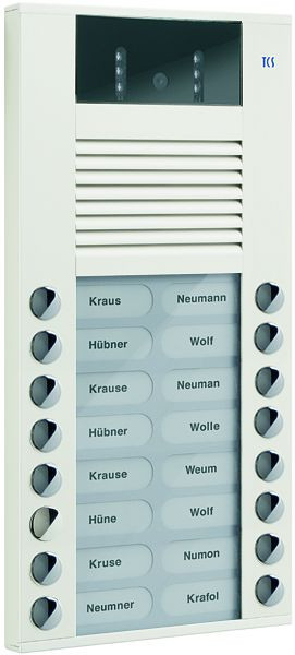 TCS Video-Außenstation mit 130-Grad-Kamera Serie AVE mit 16 Klingeltasten (rechts-/linksbündig), AP weiß, AVE14163-0018