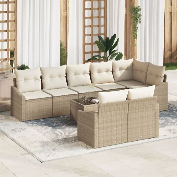 vidaXL 9-teiliges Garten-Esszimmer-Set mit Kissen Braun Poly-Rattan, 3355450