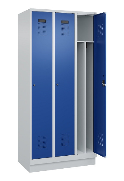 C+P Spind Evolo PLUS, mit Sockel, 3 Abteile, 1950x900x500mm, 7035/5010, Verschluss Zylinderschloss, 049020-30F S10033