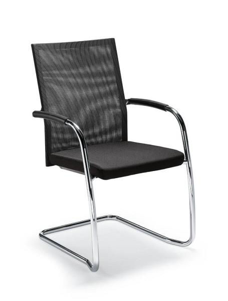 Deskin Besucher- und Konferenzstuhl RIVA S, inkl. Armlehnen, Schwingergestell verchromt, Farbe grau, Rücken mit Netz, Sitz mit Polster, 280687