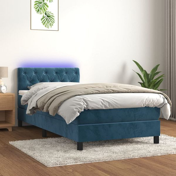 vidaXL Boxspringbett mit Matratze & LED Dunkelblau 80x200 cm Samt, 3134553