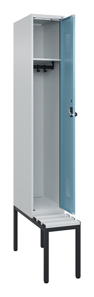 C+P Spind Evolo PLUS, 1 Abteile, 2120x300x815mm, 7035/0010, Haken 3, Drehriegel, Sitzfläche Kunststoff, Sitzbank, 0490507-10 S10063