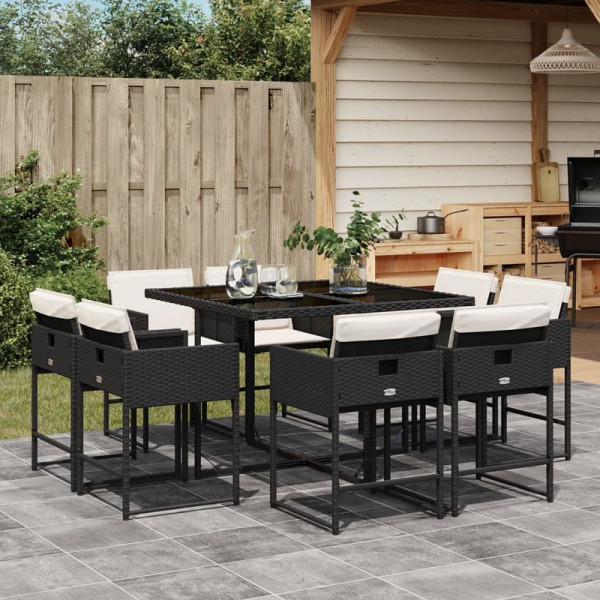 vidaXL 9-teilig Garten-Essgruppe mit Kissen Schwarz Poly Rattan, 3211374