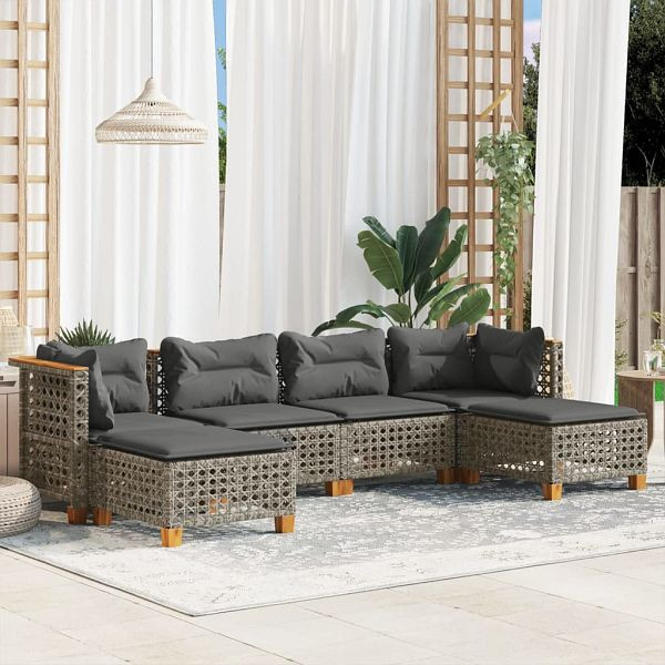 vidaXL 6-teilig Garten-Sofagarnitur mit Kissen Grau Poly Rattan, 3261951