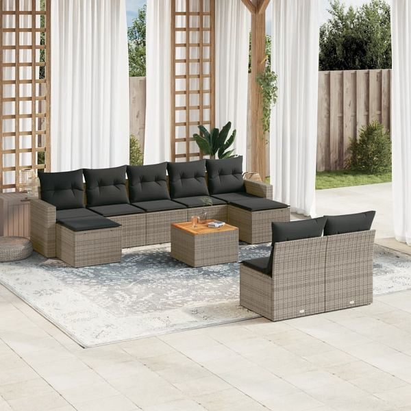 vidaXL 10-teilig Garten-Sofagarnitur mit Kissen Grau Poly Rattan, 3256655