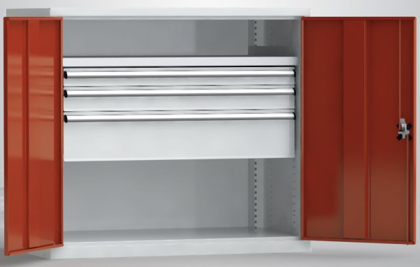 KLW Universalschrank 1000x1108x656mm (H/B/T), abschließbare Flügeltüren, 1 verzinkter Fachboden (Tragkraft 100 kg), verstellbar, 7FS-PP1000TD-0001XPB