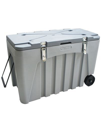 DENIOS Universalbox aus Kunststoff (PE), grau, abschließbar, mit Rollen, 104 Liter, 247512