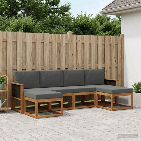 vidaXL Outdoor-Sofagarnitur 6-teilig Natur und Anthrazit Polyester, 3385423