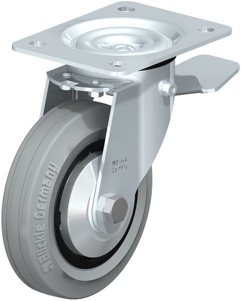 Blickle LE-VPP 150G-ST-SG-FA Stahlblech-Lenkrolle mit Anschraubplatte & Feststeller, Vollgummi, Schwarz, 749723