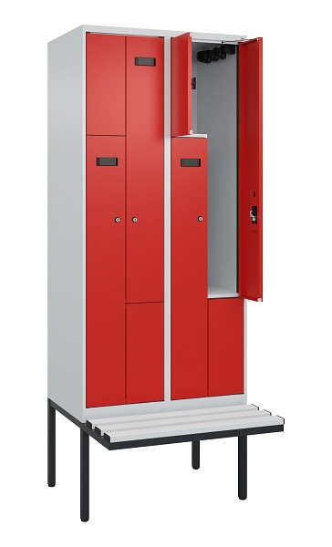 C+P Z-Spind Evolo PLUS, Bank, 4 Fächer, 2120x800x815mm, 7035/3020, Zylinderschloss, Material Sitzfläche Kunststoff, 0490437-224 S10084
