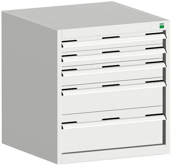bott cubio Schubladenschrank bestückt mit 5 Schubladen BxTxH: 650 x 650 x 700 mm, RAL 7035, 40019027.16V