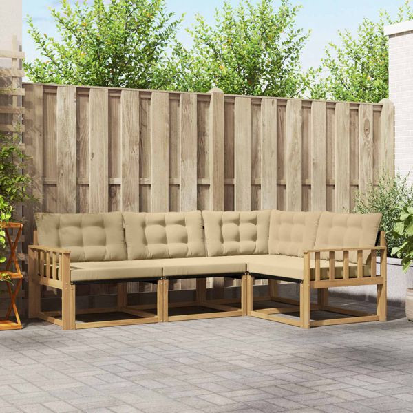 vidaXL Outdoor-Sofagarnitur mit Kissen 4-teilig Weiß und Beige, 3388635