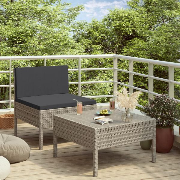 vidaXL 2-teilig Garten-Lounge-Set mit Auflagen Poly Rattan Grau, 310200