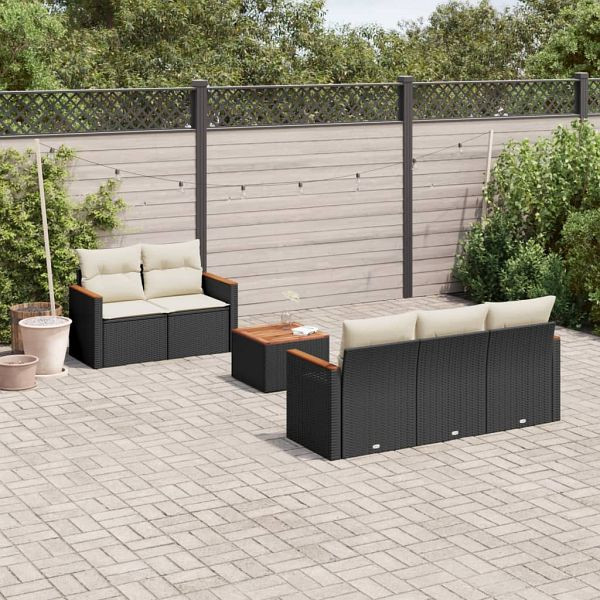 vidaXL 6-teilig Garten-Sofagarnitur mit Kissen Schwarz Poly Rattan, 3225783