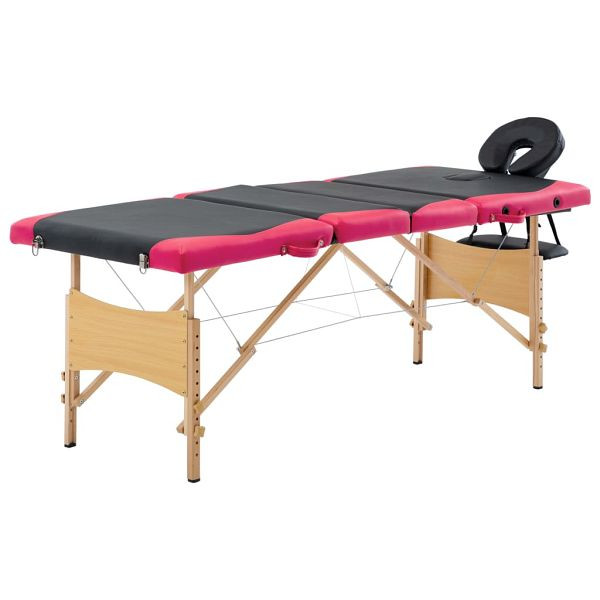 vidaXL Massageliege Klappbar 4-Zonen mit Holzgestell Schwarz und Rosa, 110224