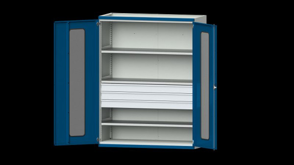 ANKE Werkbänke Schwerlastschrank, Modell 303, 1485 x 630 x 1950 mm, Sichtausschnitt aus Plexiglas, RAL 7035/5010, 620.283