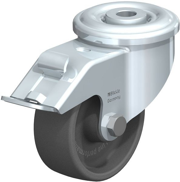 Blickle LIR-POHI 81G-FI Hitzebeständige Stahlblech-Lenkrolle mit Rückenloch & Feststeller, Polyamid, Grau, 754728