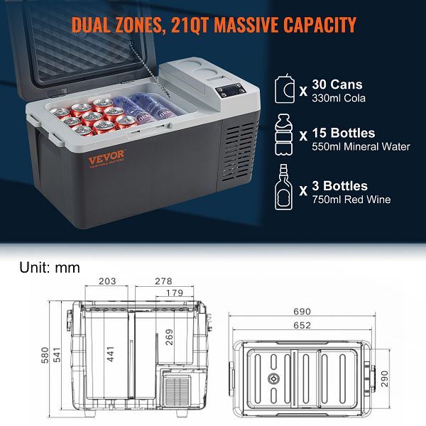 VEVOR 20 L Kühlbox 12 / 24 V Tragbarer Kühlschrank Elektrische Gefrierbox Klein  Gefrierschrank -20 ~ 10 °C WLCGXCZBXD20LIXTQV2 günstig versandkostenfrei  online kaufen: große Auswahl günstige Preise