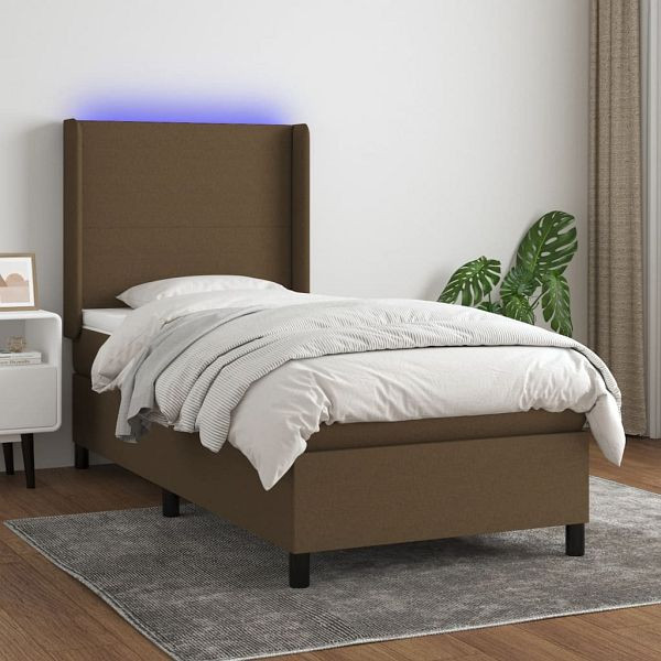 vidaXL Boxspringbett mit Matratze & LED Dunkelbraun 90x190 cm Stoff, 3138120