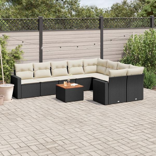 vidaXL 10-teilig Garten-Sofagarnitur mit Kissen Schwarz Poly Rattan, 3224278